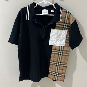 Burberry Kids Black and Plaid Polo
